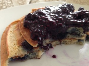 Coconut Flour Pancakes with Blueberry Chia Jam - Low carb, gluten free, dairy free, clean and natural. Follow Guess Who's Cooking on Twitter @guesswhoscookin. www.guesswhoscooking.com