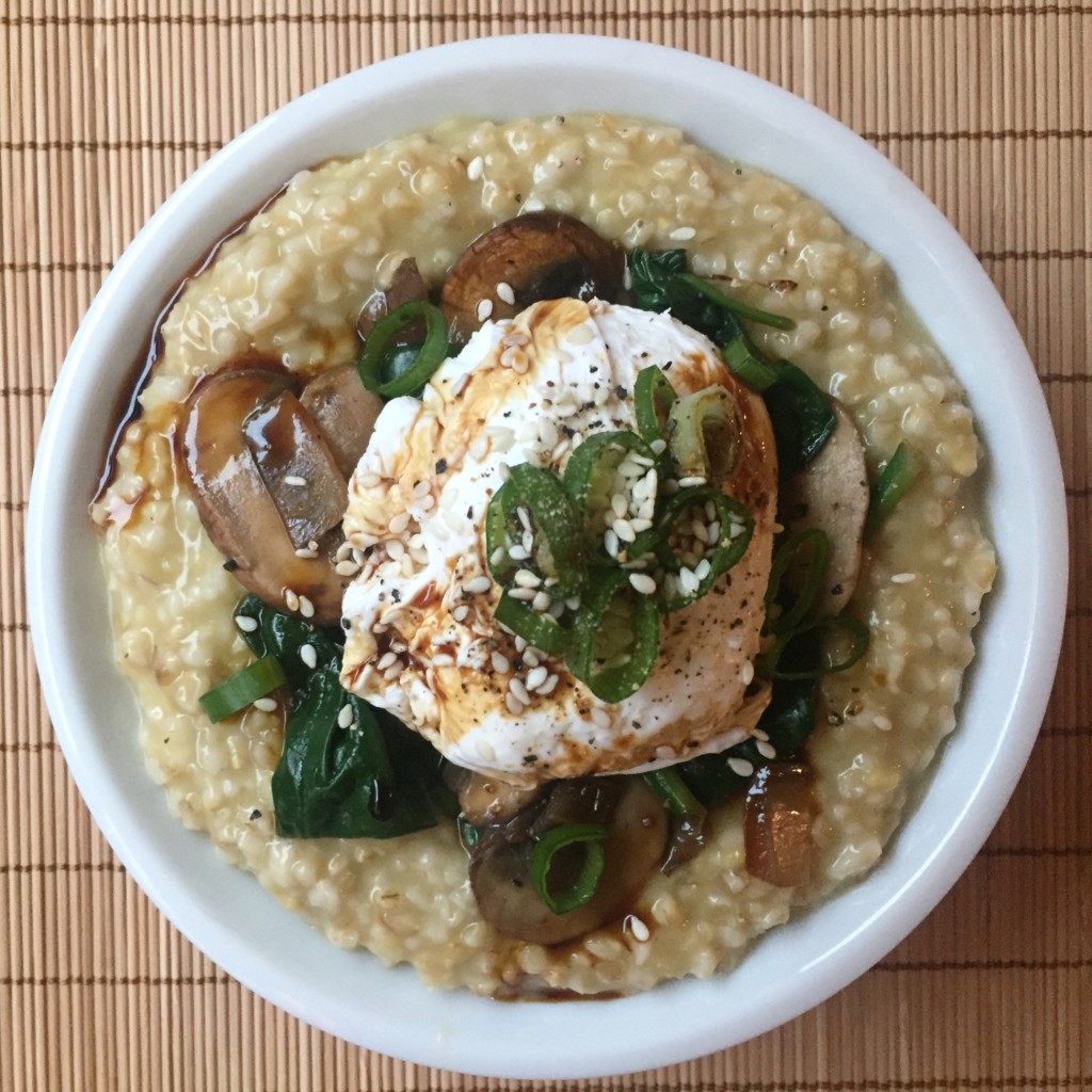 Savory Oatmeal with Poached Egg | guesswhoscooking.com | Healthy, vegetarian, dairy-free, and can be made vegan or gluten-free