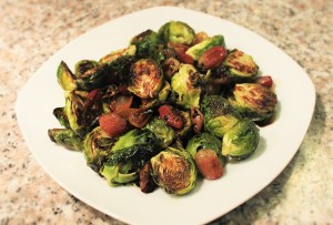 Crispy Brussels Sprouts with Grapes and Balsamic Reduction